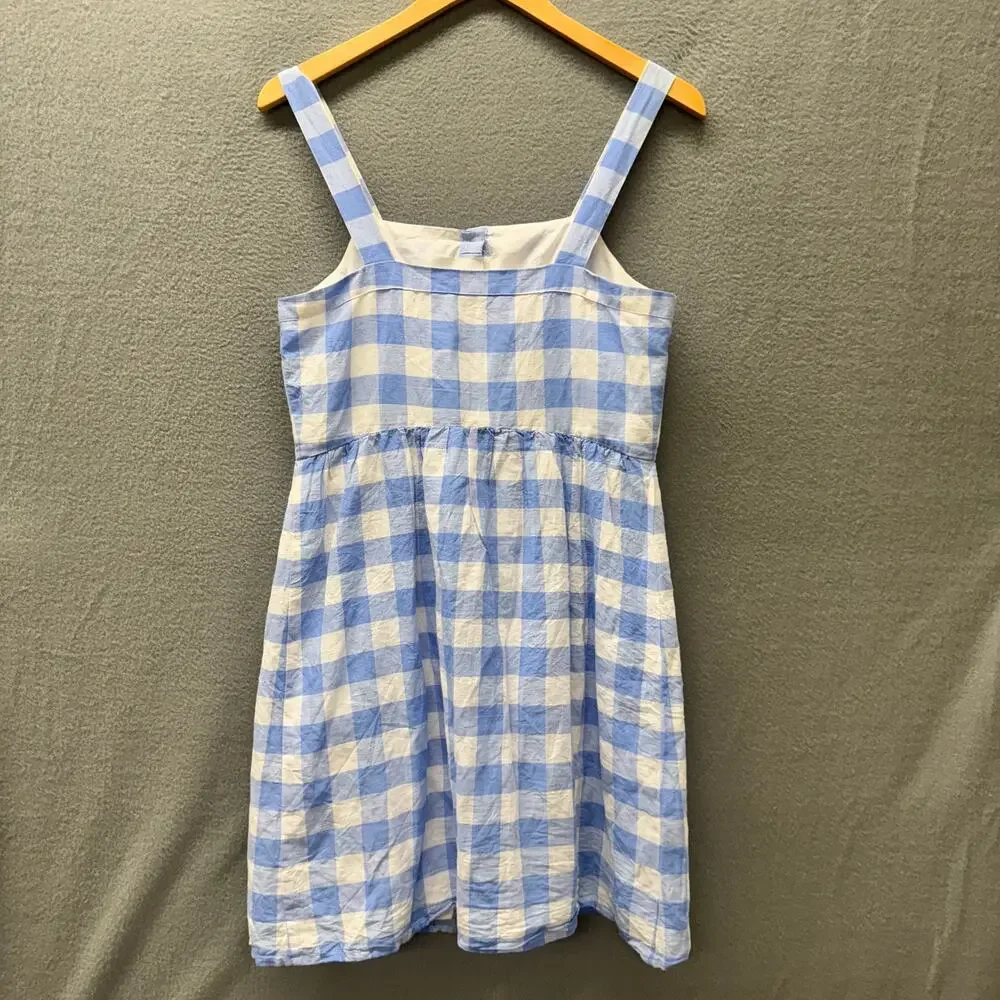 J. Crew Blue and White Gingham Button-Front Sundress